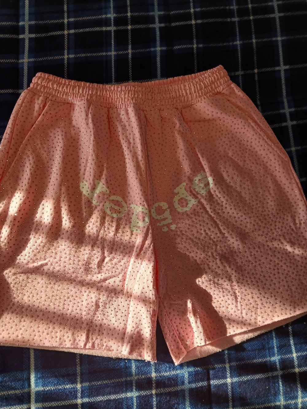 Sp5der Pink Rhinestone Shorts - Picture 4 of 5